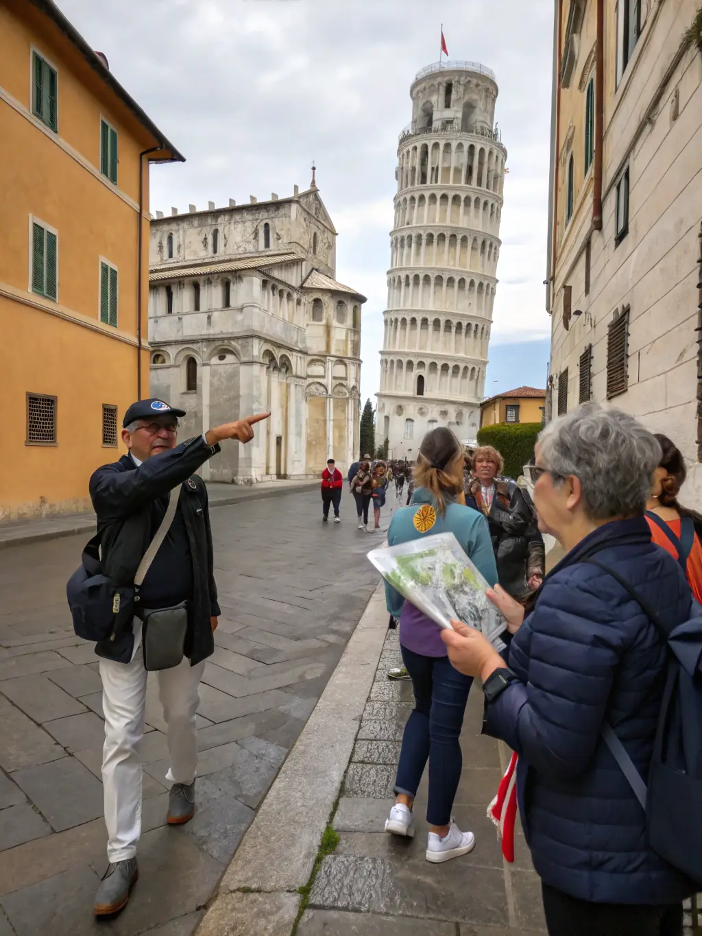 A group of people participating in a guided tour of a historical site, led by a knowledgeable local guide. The tour focuses on the history and cultural significance of the site.