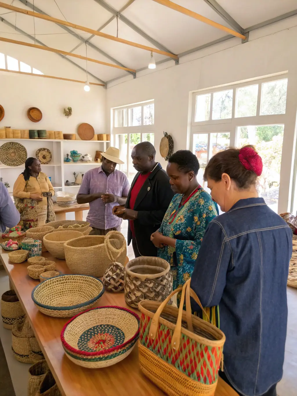 A photo of participants learning about the history and restoration of traditional costumes, with examples of restored garments displayed.